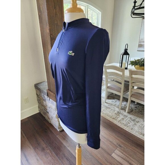 Lacoste Sport Super Slim Fit Quarter Zip Moisture Wicking Shirt Navy Blue M - Picture 2 of 12